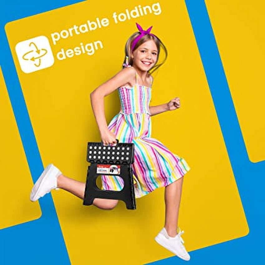 ACSTEP Step Stool 11 Inch,Tall Kids Folding Step Stool, Plastic Step Stools with Non-Slip Surface,Black