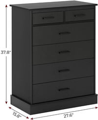 Black Double Dresser with 6 Drawers for Bedroom, Wood Large Chest of Drawers Storage Tower Clothes Organizer