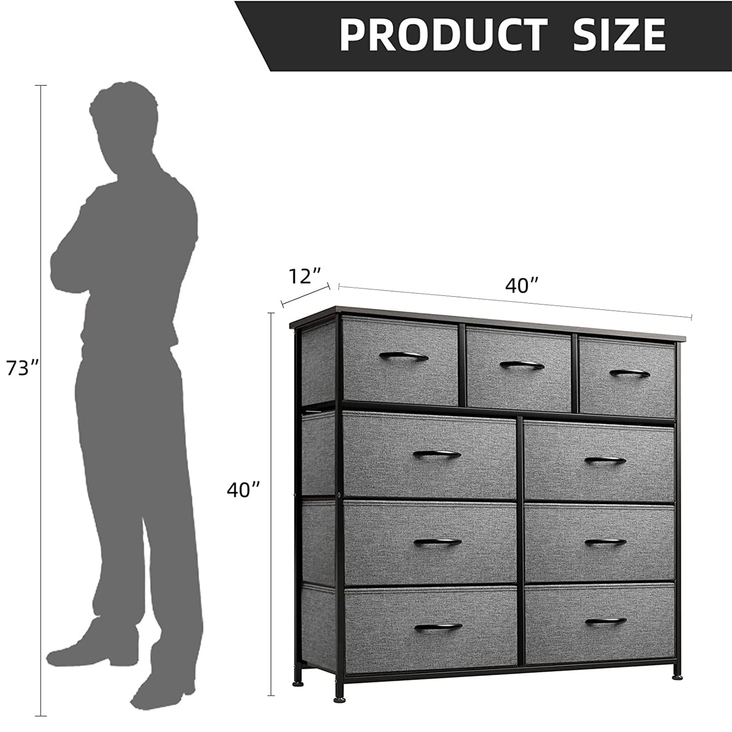 9-Drawer Dresser,40''H x 40''L x 12''W Tall Fabric Dresser, Storage Organizer Unit With Wide Chest Bins for Closet, Bedroom, Sutdy，Entryway，Hallway, Nursery（3 colors）