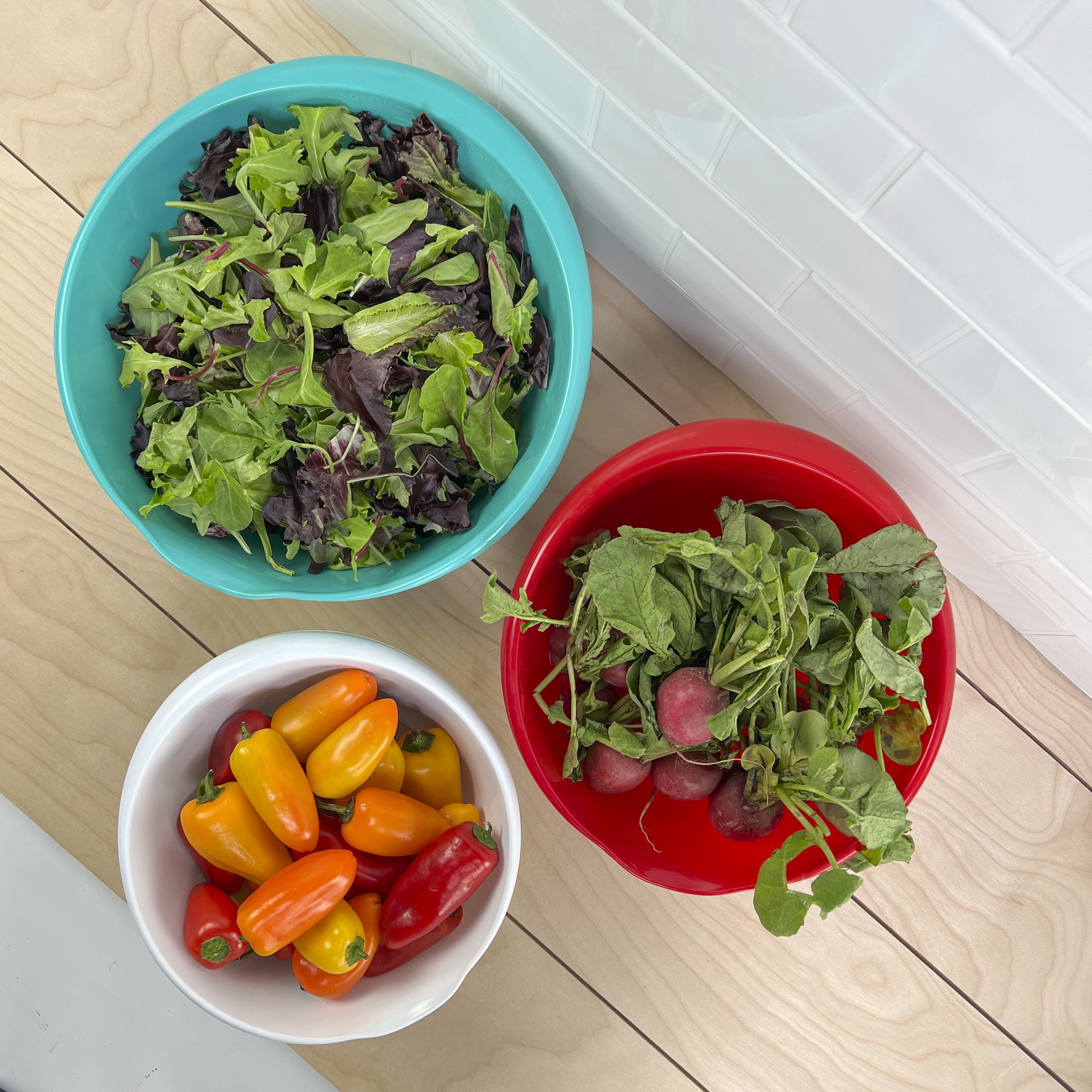 Mainstays 3 Piece Bowl Set Polypropylene Teal Red White