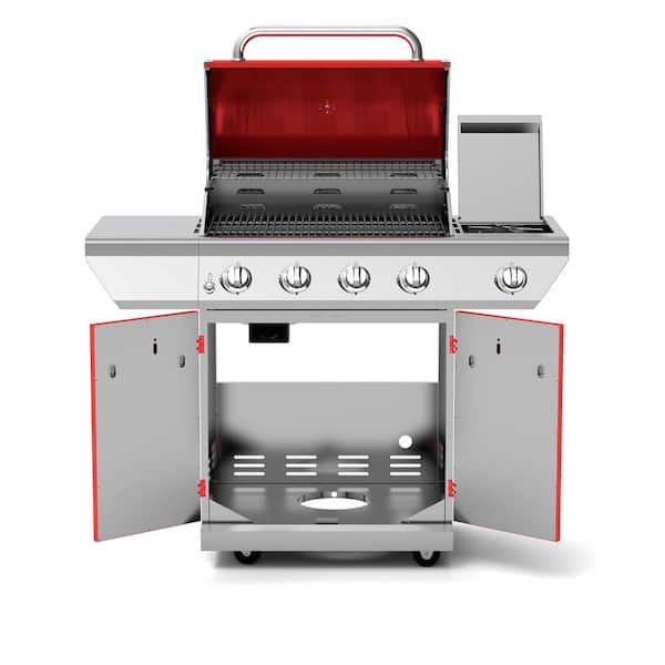 4-Burner Propane Gas Grill in Red with Side Burner