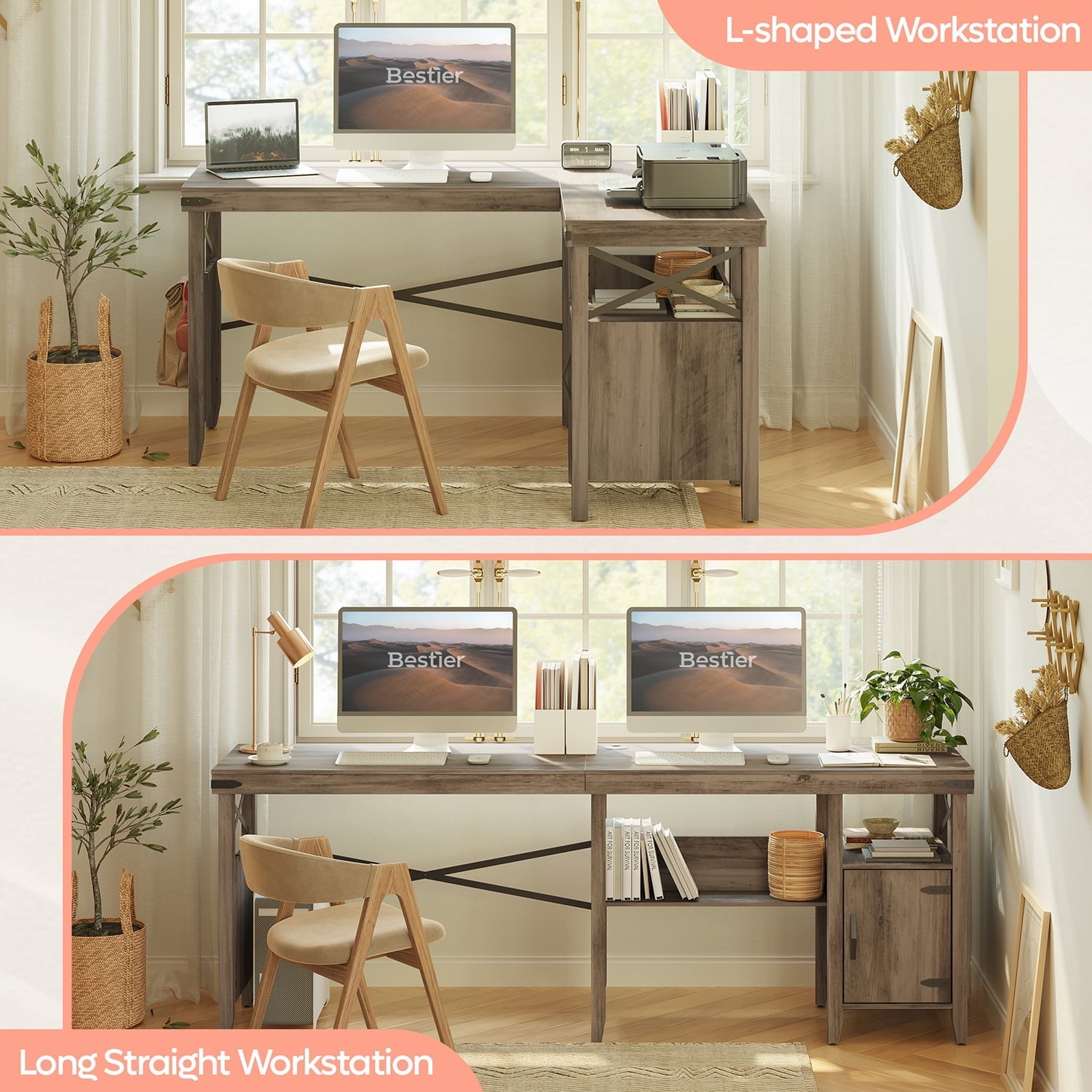 Bestier Farmhouse L-Shaped Computer Desk 60
