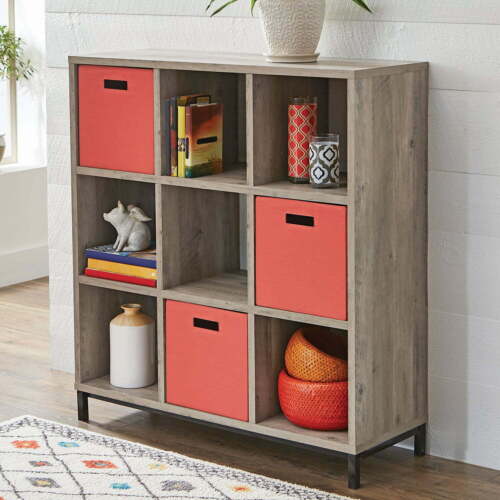 Homes 9-Cube Organizer with Metal Base Rustic Gray Cube Storage