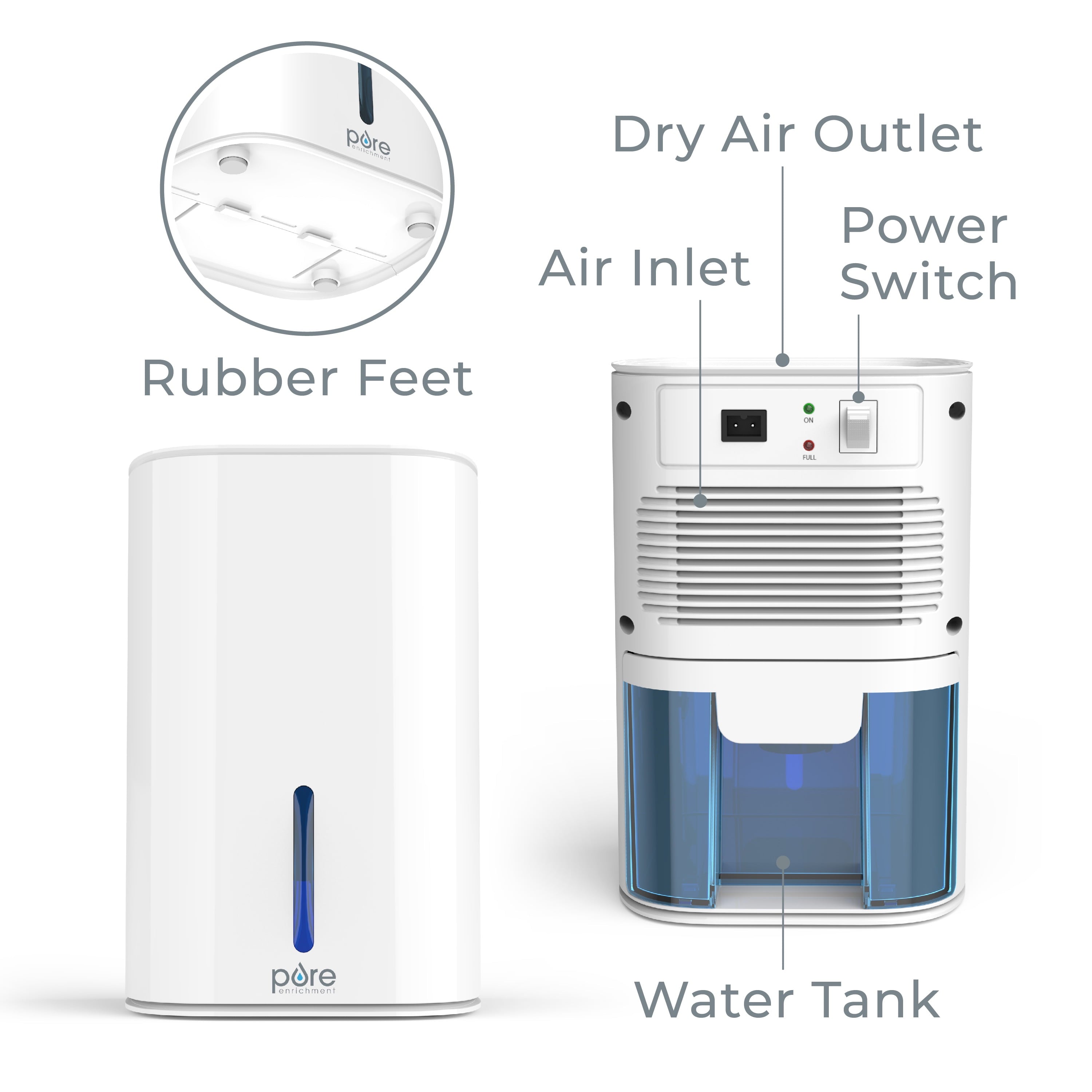Pure Enrichment PureDry Mini Dehumidifier - Compact Water Tank Eliminates 300ml/day in Excess Moisture