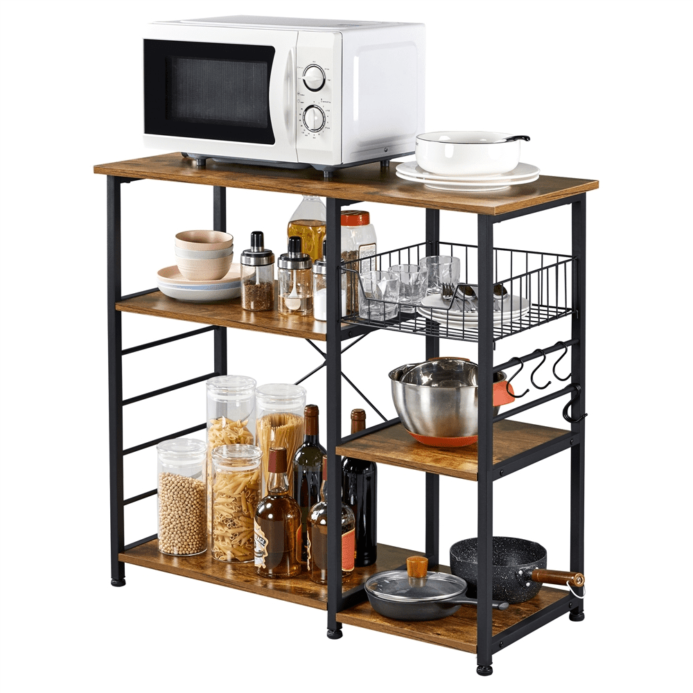 Alden Design 4-tire Vintage Kitchen Baker's Rack Shelf, Rustic Brown and Metal