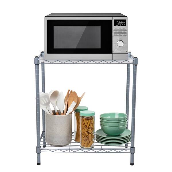 2 Tier Microwave Shelf and Rack in Silver
