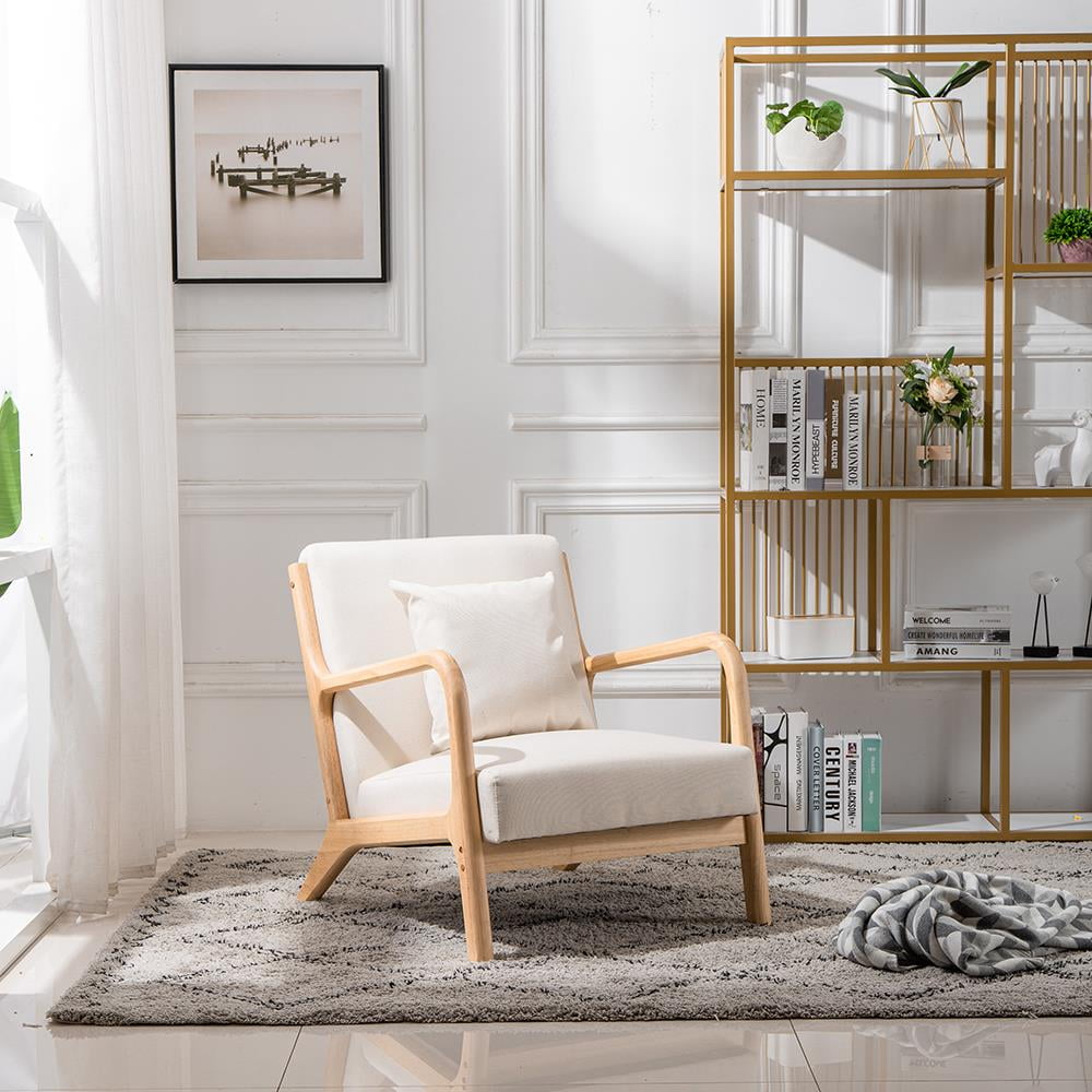 UBesGoo Modern Mid Century Accent Chair Living Room Single Sofa Cafe Lounge Chair Beige