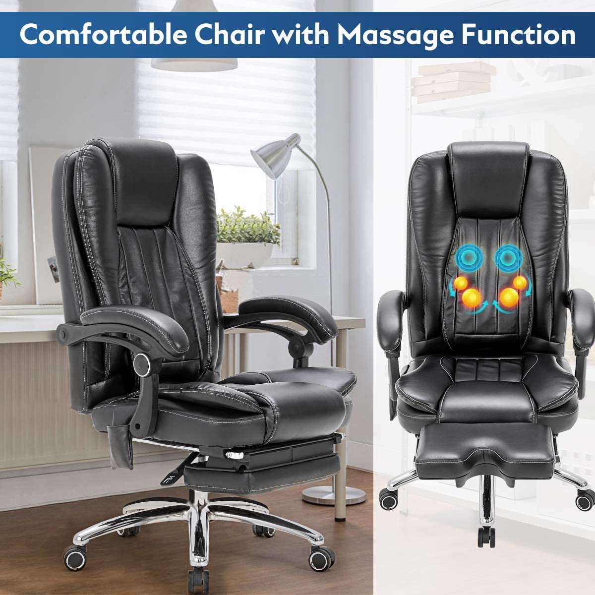 Hommow Massage Office Chair Ergonomic Computer Chair, High Back Executive 3D Chair,Black
