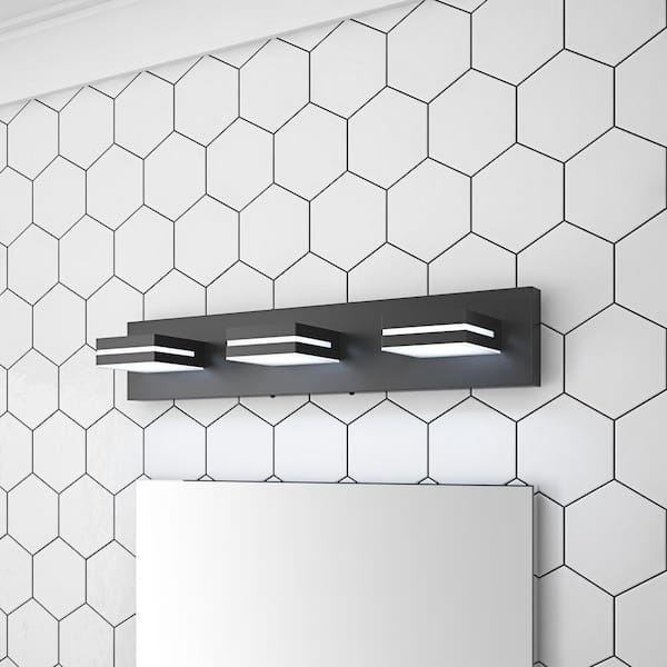 23.6 in. 3-Light Modern Black Bathroom LED Vanity Lights Acrylic Modern Black Bathroom Wall Lighting Fixtures