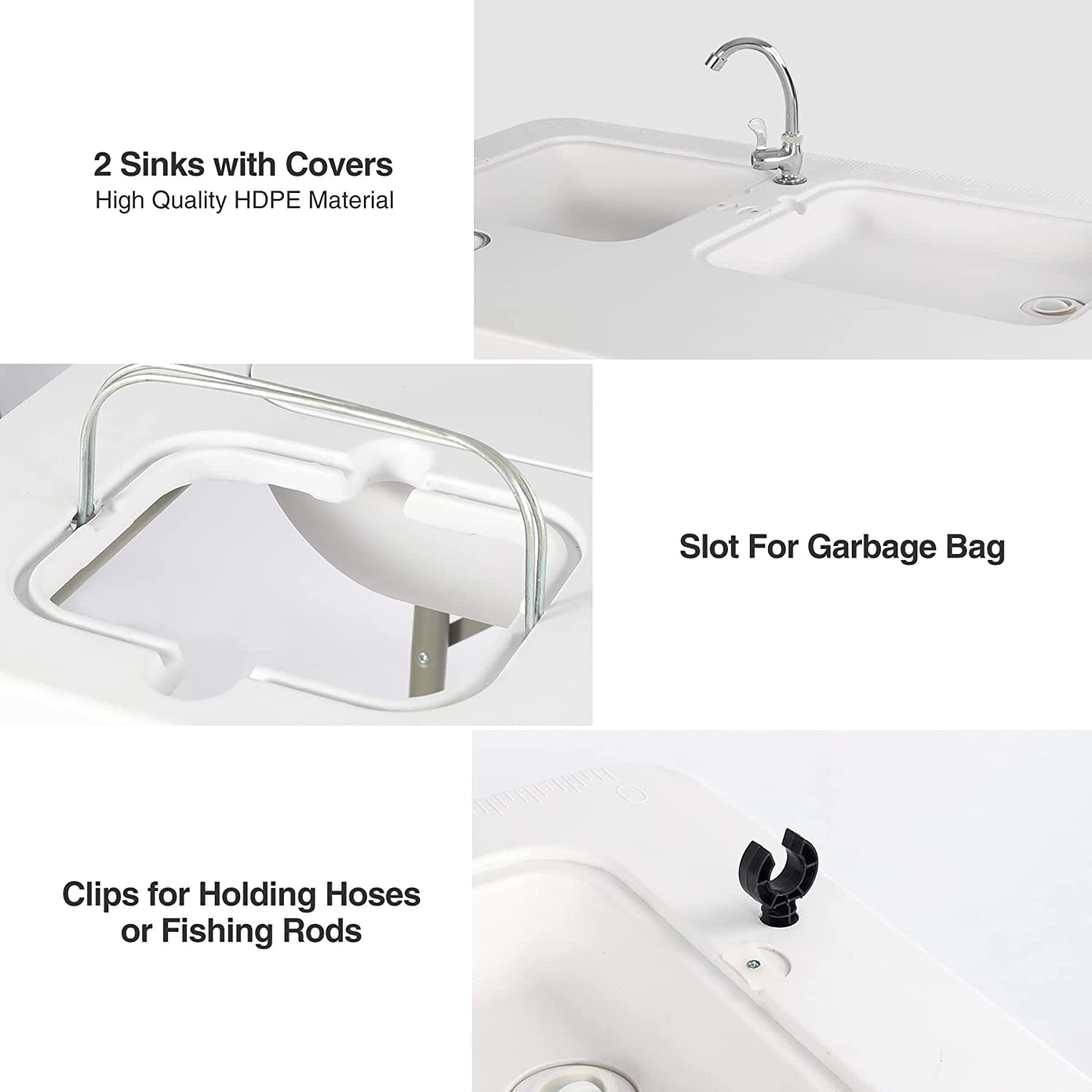 Folding Fish Cleaning Table, Outdoor Camping Sink Station with Sink & Faucet Drainage Hoses, Portable Camping Sink Table for Beach Fishing Patio Picnic