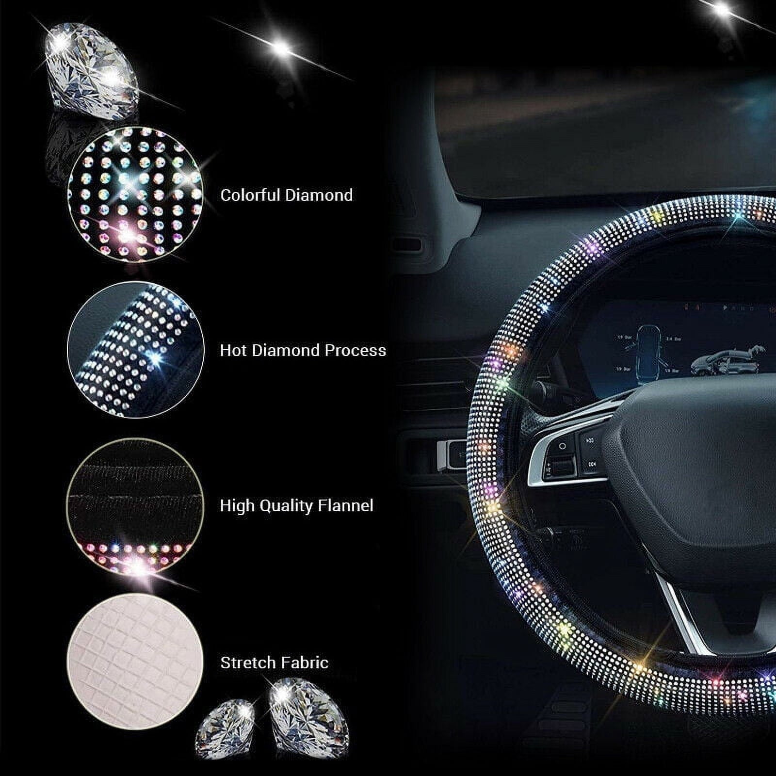 Universal 38CM Rhinestones Diamond Car Steering Wheel Cover Bling Crystal Silver