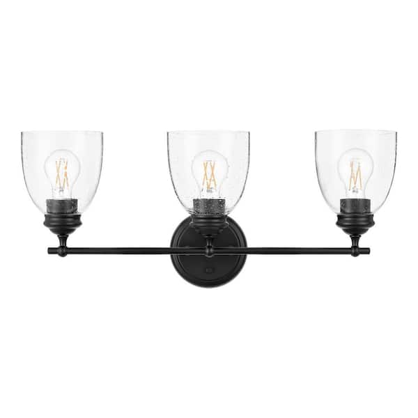 Elsmere 24 in. 3-Light Black Vanity Light, Towel Bar, Towel Ring, Toilet Paper Holder and Towel Hook Bath Set (5-Piece)