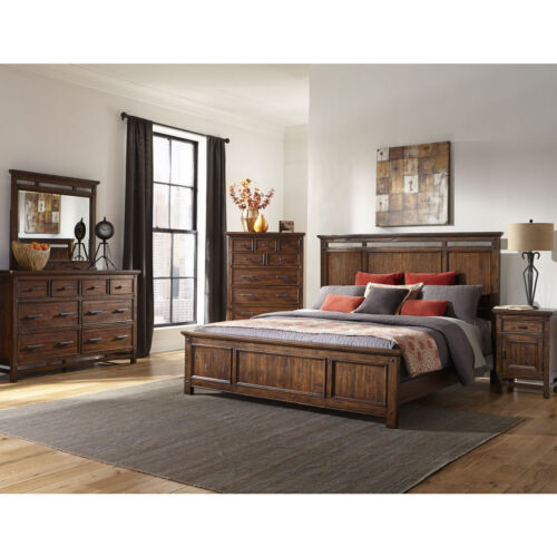 Wolf Creek Rustic Vintage Acacia Panel Bed Brown Queen