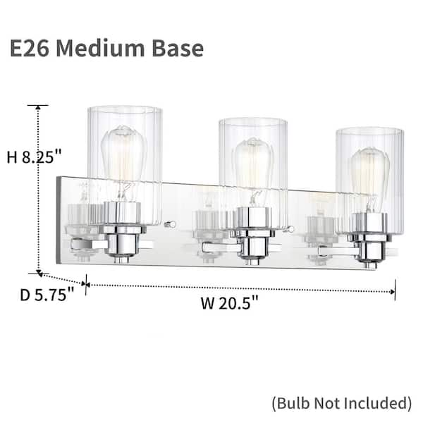 20.5 in. 3-Light Chrome Vanity Light with Ribbed Glass Shades
