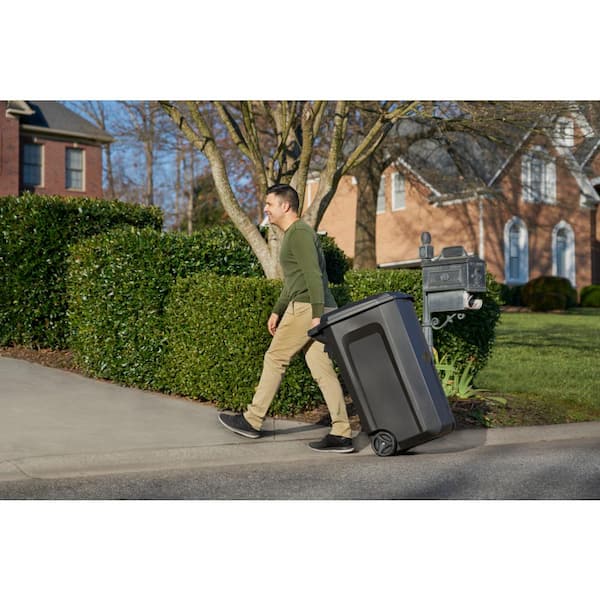 Roughneck 45 Gal. Black Wheeled Vented Trash Can with Lid