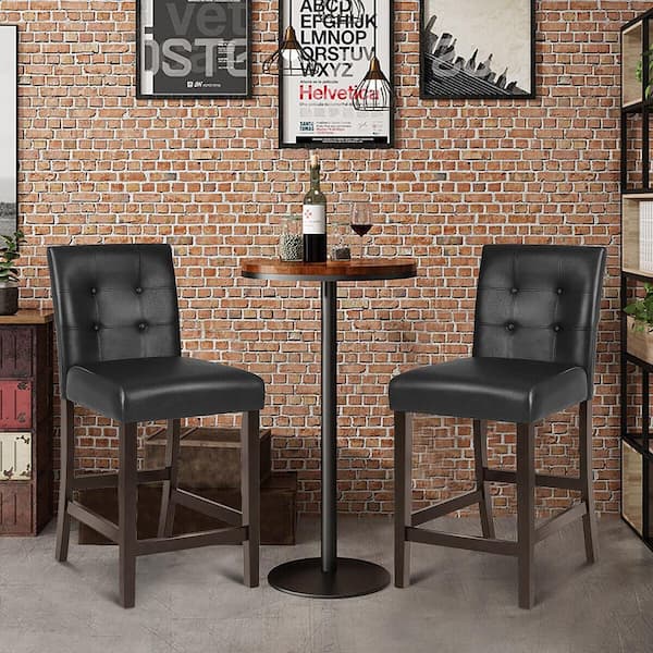 Set of 4-Bar Stools 25 in. Counter Height Barstool Pub Chair Rubber Wood Black