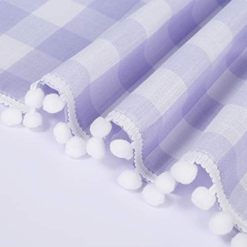 DSstyles Grey Buffalo Plaid Valances for Kitchen, Buffalo Check Gingham Pom Pom Valance Curtains for Windows Cafe Curtains Bathroom Window Curtains, 52x15 in