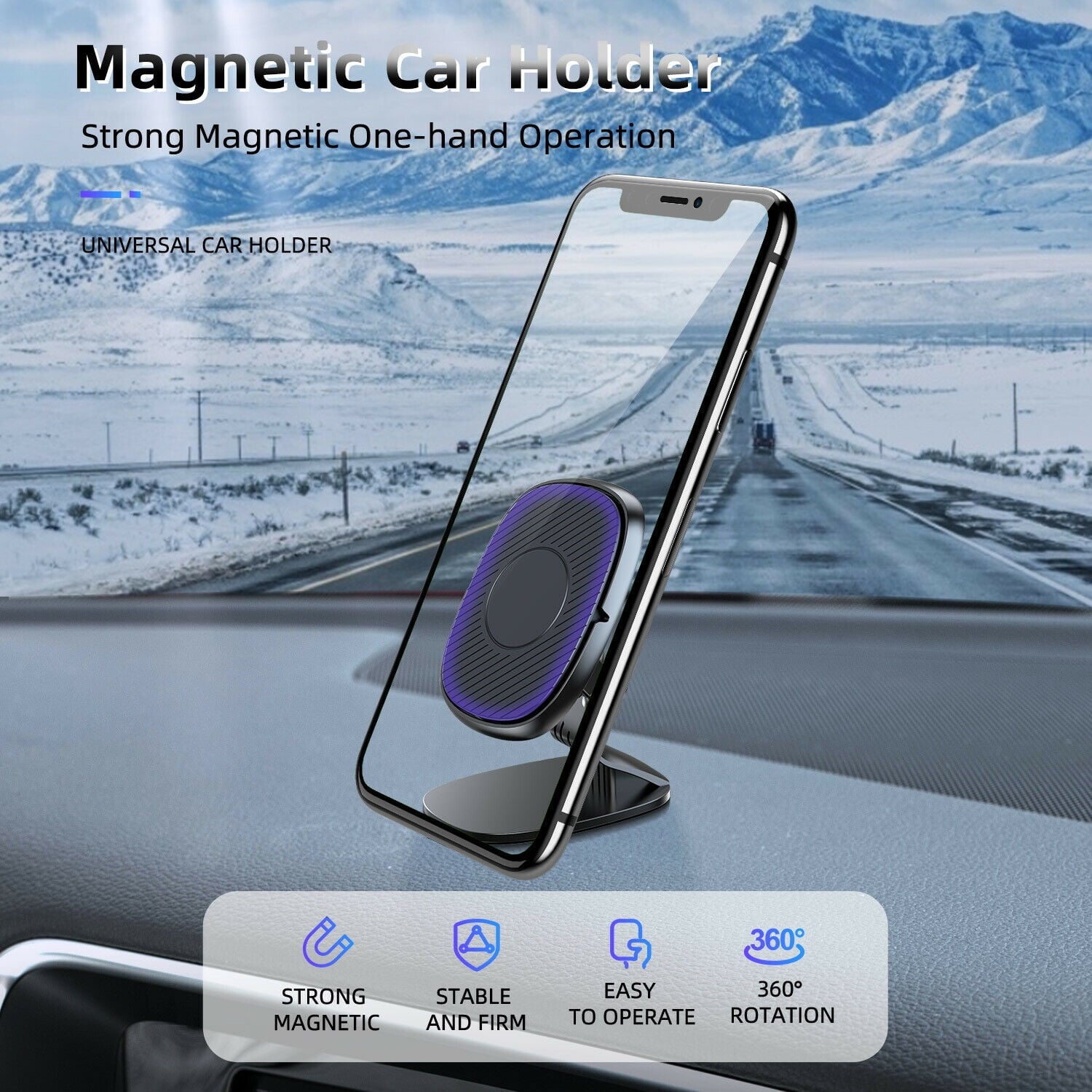Magnetic Phone Car Mount,Built-in Strong Magnets, 360° Rotation Dashboard Magnetic Car Phone Holder Mount