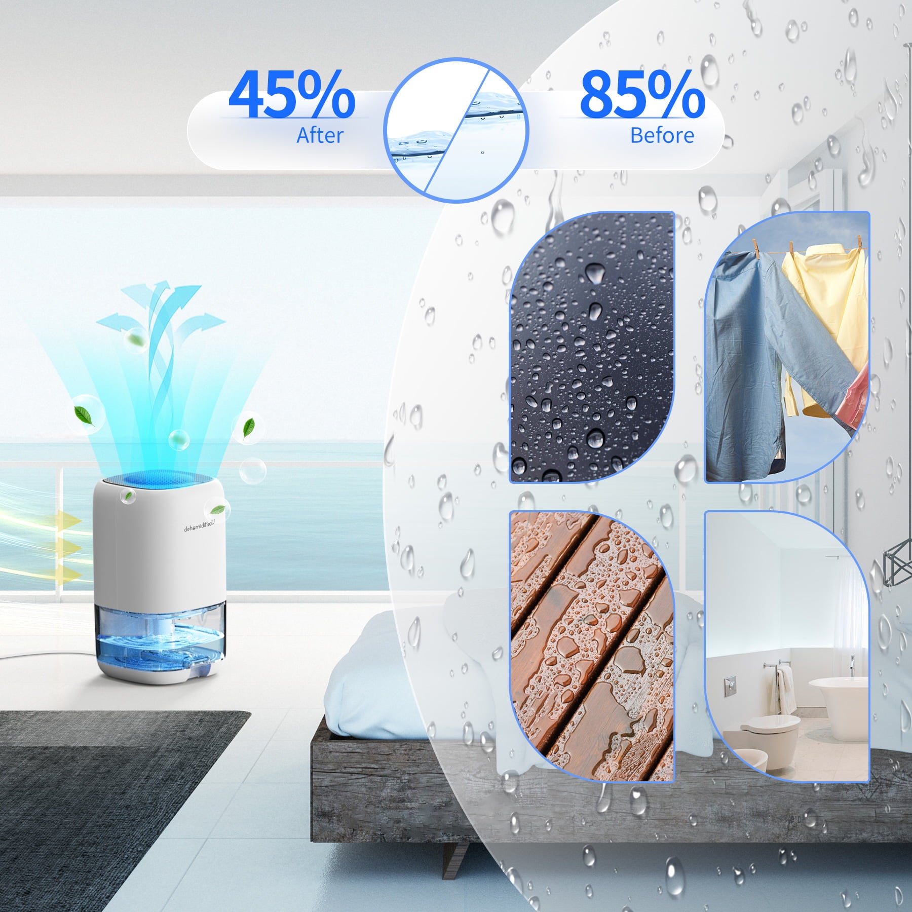 Kloudic 1 L Portable and Quiet Dehumidifiers 260 Sq Ft White CS01