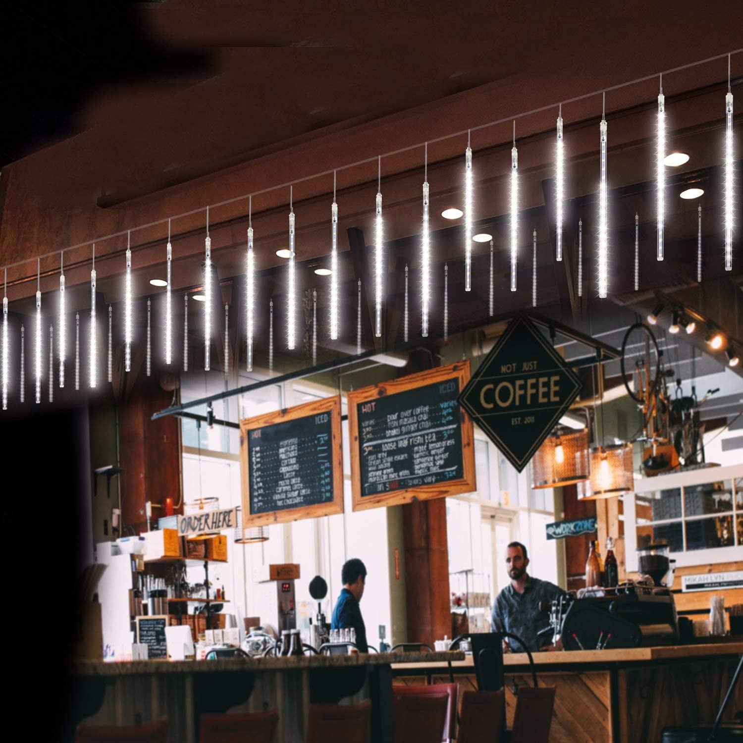 Christmas Lights Outdoor, Meteor Shower Falling Rain Lights 10cm 10 Tube 200 LED Icicle Cascading Lights for Xmas Tree Wedding Party Decoration, White