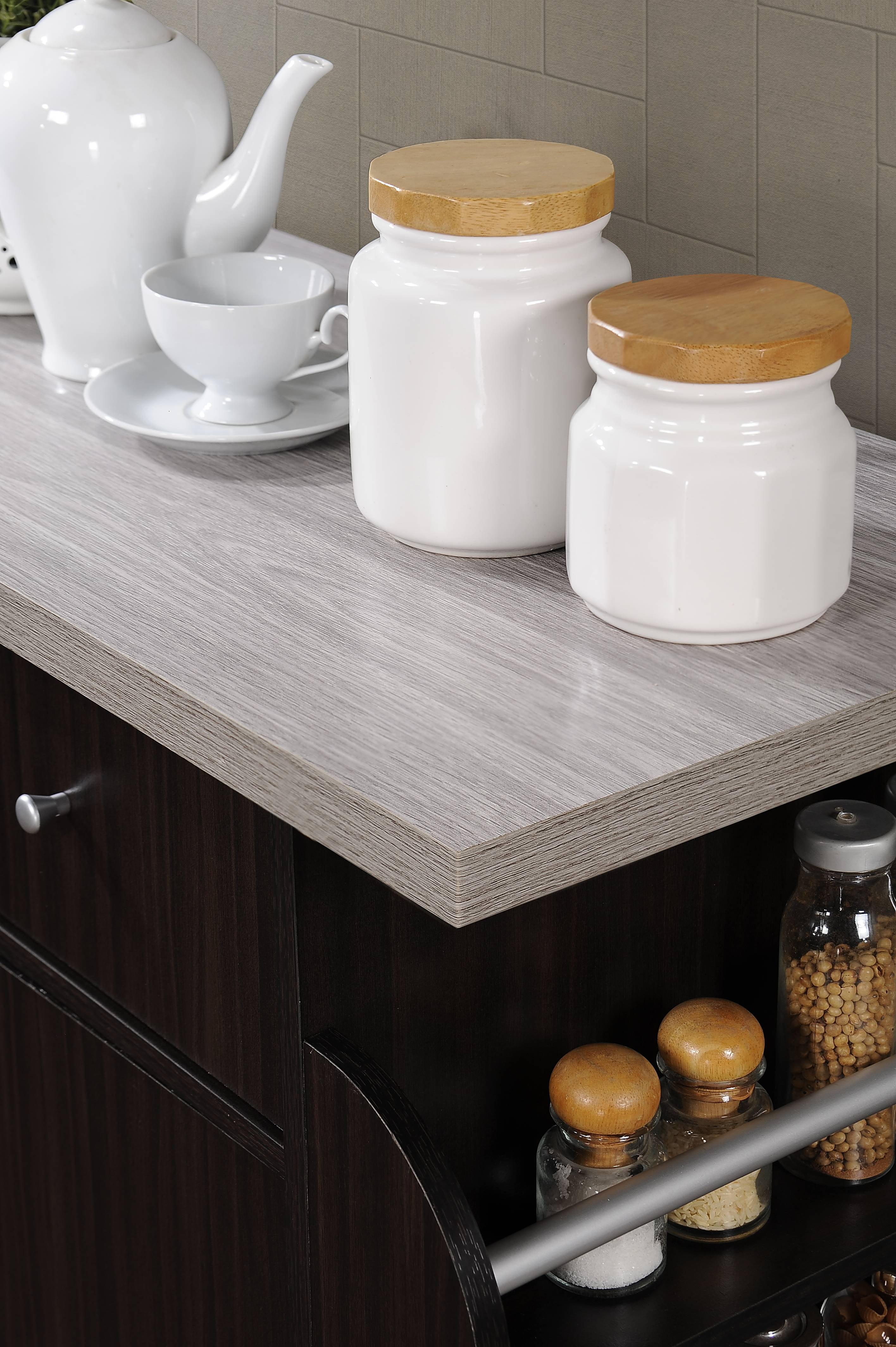 Hodedah Kitchen Cart with Spice Rack & Towel Rack, Chocolate