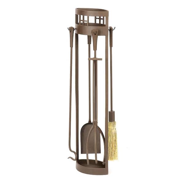 33.5 in. Tall 5-Piece Roman Bronze Arts and Crafts Fireplace Tool Set
