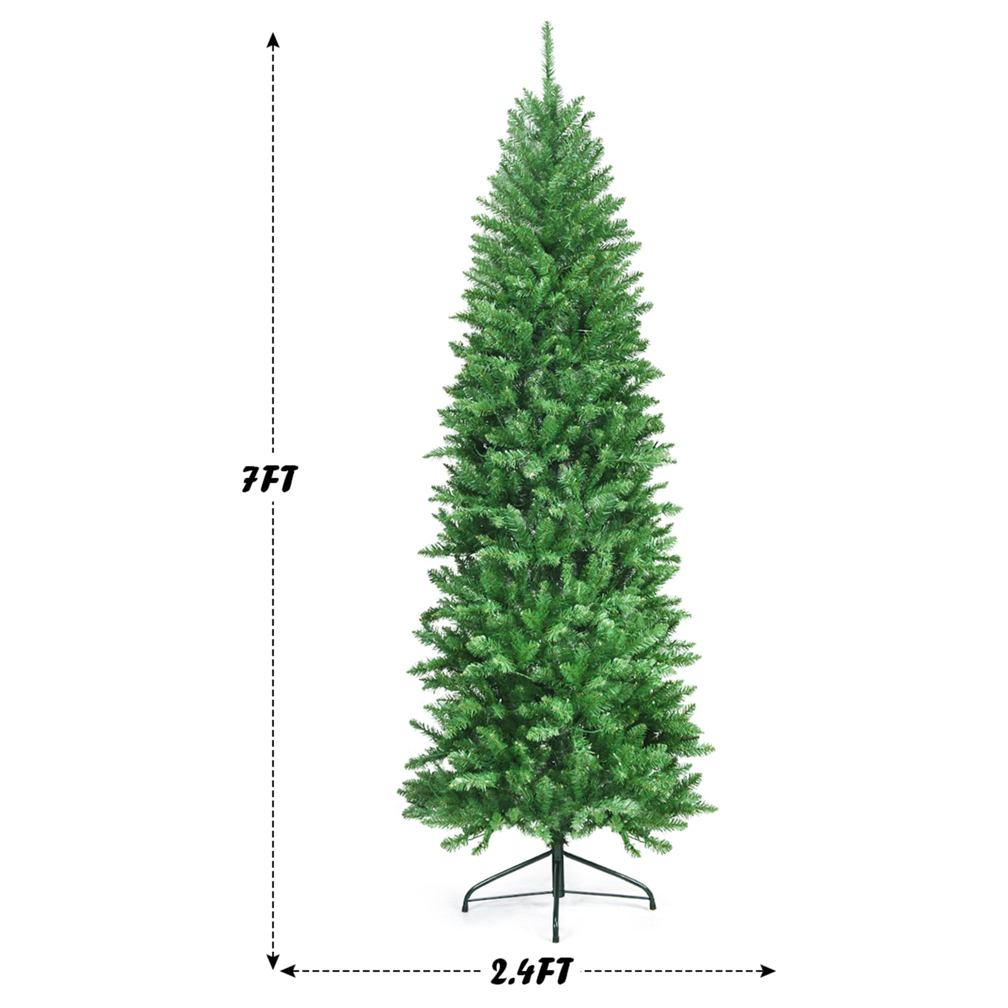 Gymax 7 ft Pre-lit Pencil Christmas Tree Hinged Fir Tree Holiday Decor w/ LED Lights