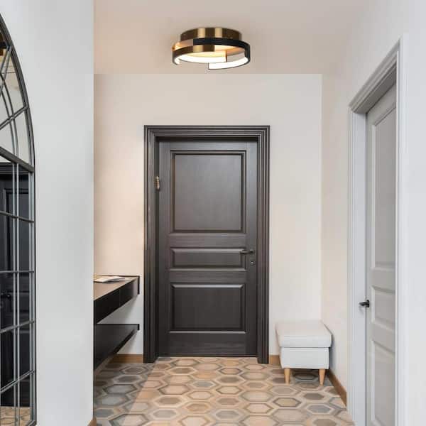 Modern 12 in. Integrated LED Brass Flush Mount Light, Black Flush Mount Ceiling Light Fixture for Hallways, Entryways