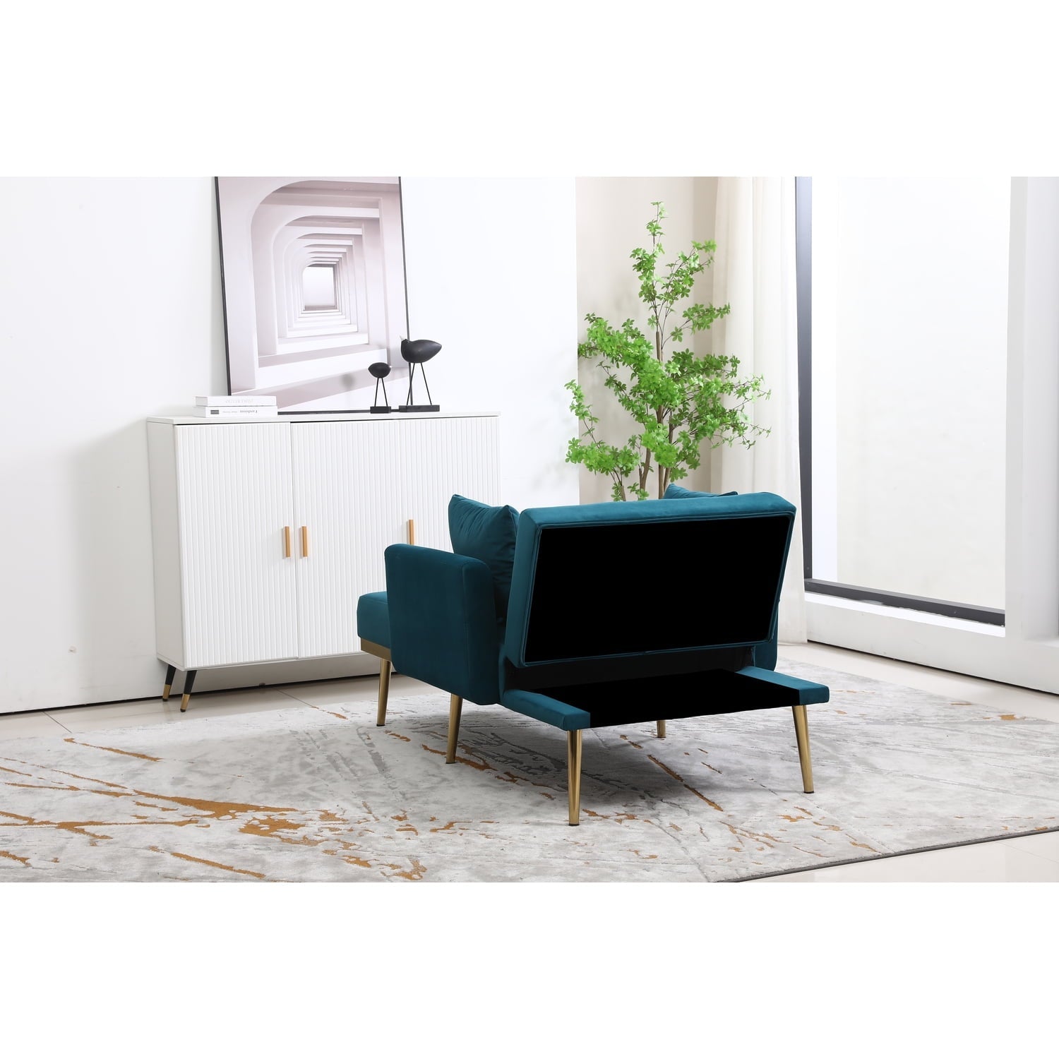 Alexent Jasper Green Velvet Convertible Chaise Lounge Chair-Beauty