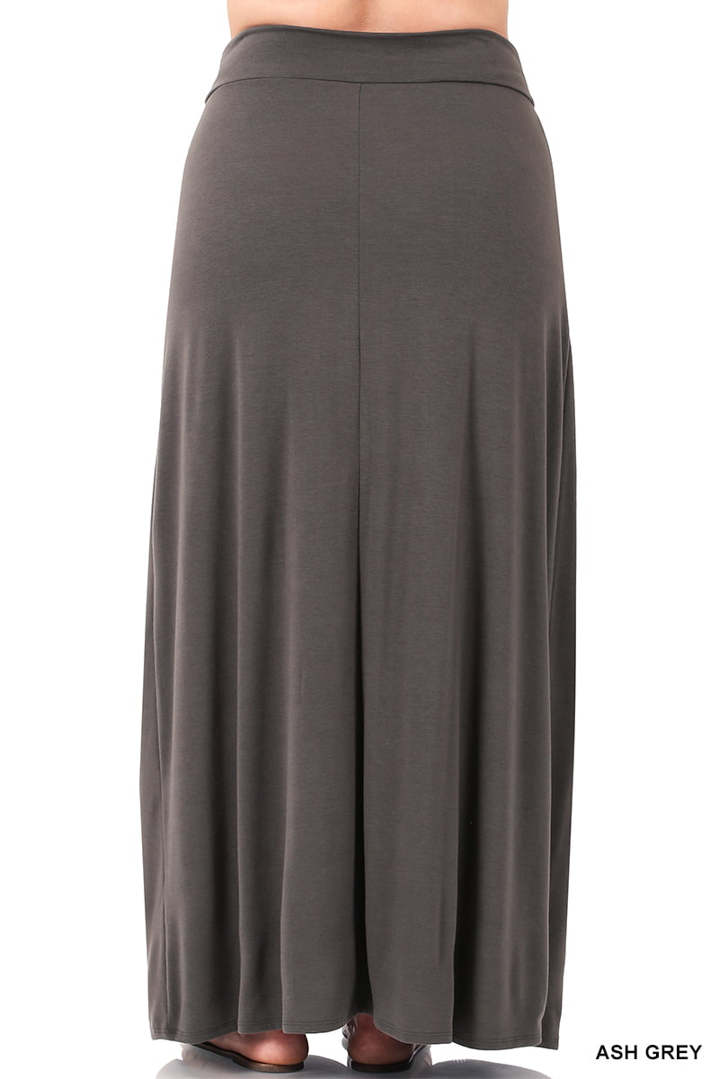 Zenana Women & Plus Relaxed Drawstring Waist Draped Basic Maxi Skirts with Side Pockets