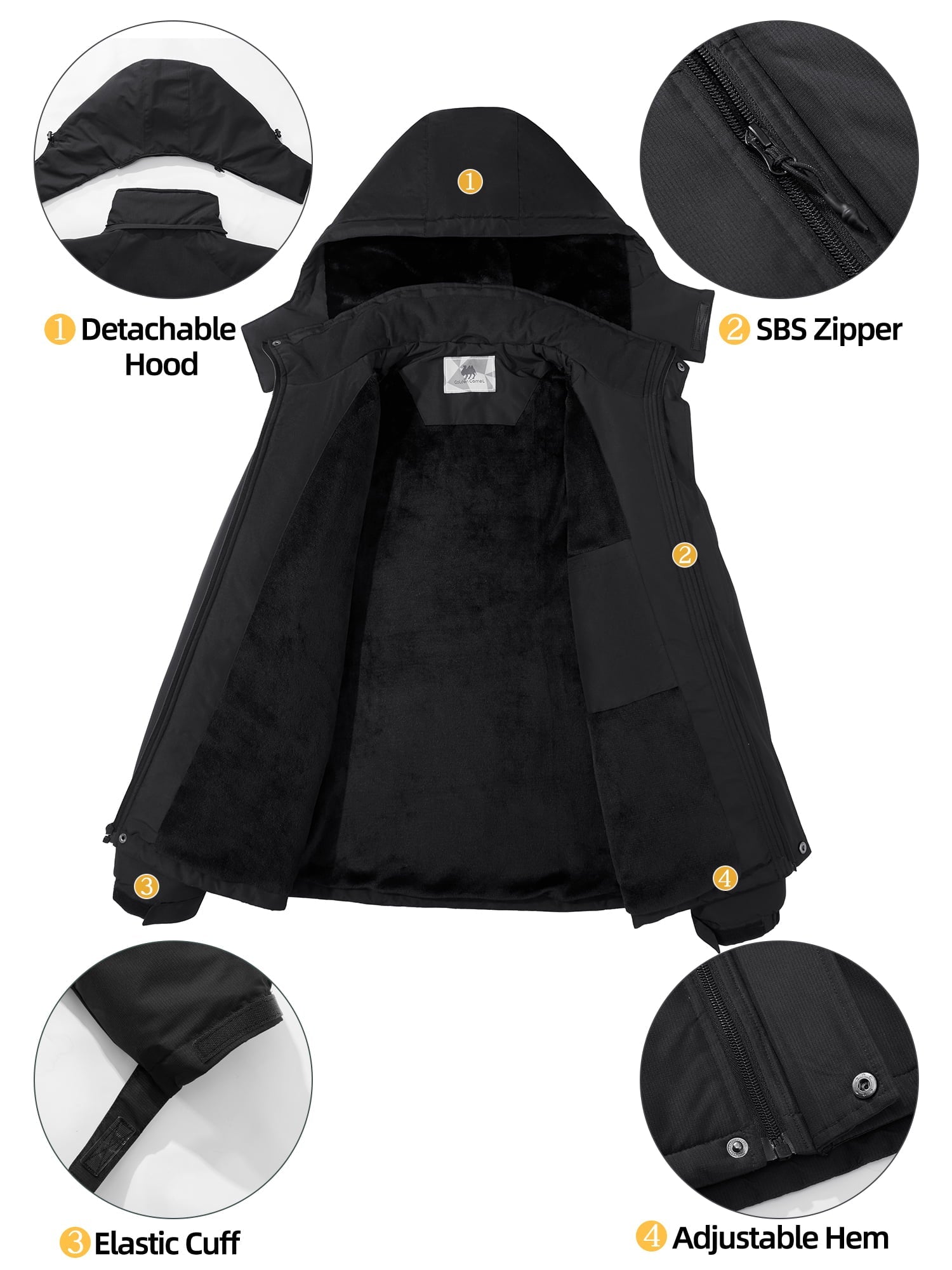 Golden Camel Men's Ski Jacket Windproof Winter Coat with Hood