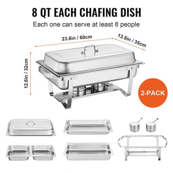 8 qt. Chafing Dish Buffet Set Stainless Chafer with 2 Full & 4 Half Size Pans Rectangle Catering Warmer Server (2- Pack)