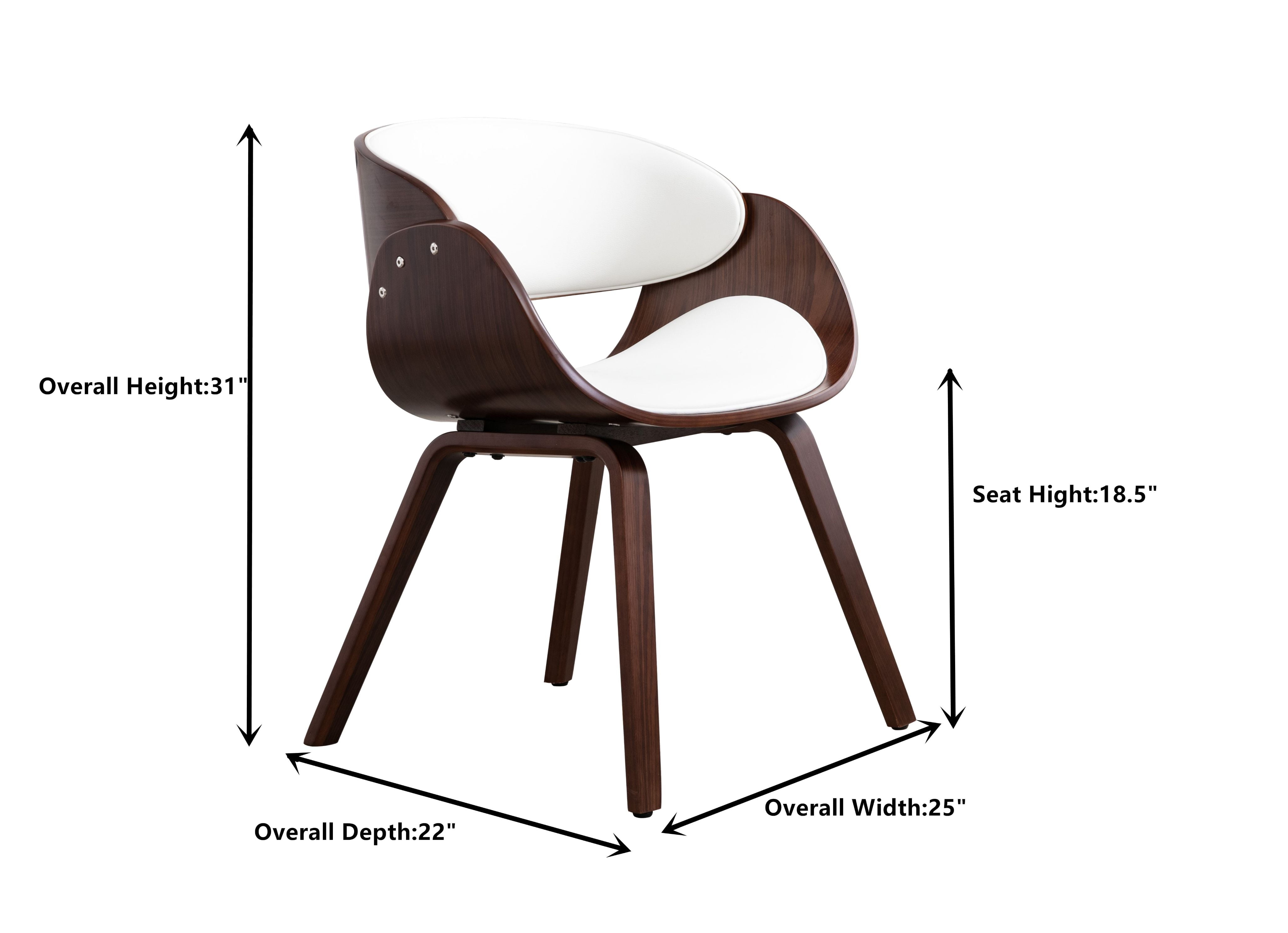 Vanity Art Mid-Century Style Butterfly Dining Chair and Walnut Wood Finish (White)