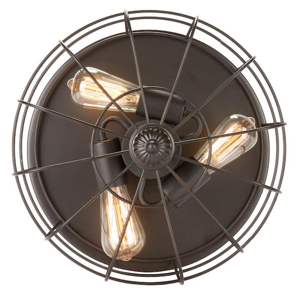 15 in. Industrial 3-Light Oil Rubbed Bronze Metal Cage Flush Mount