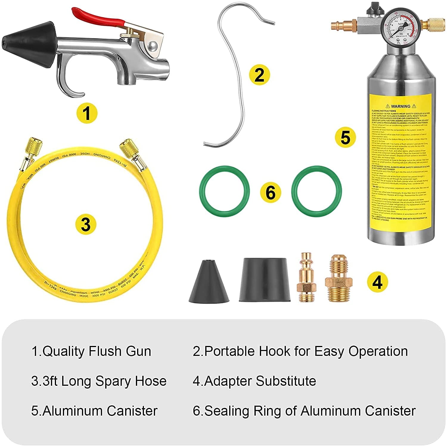 AC Flush Kit, Car Air Conditioner System Clean Canister Flushing Tool Set Air Conditioning Pipe Cleaning Bottle