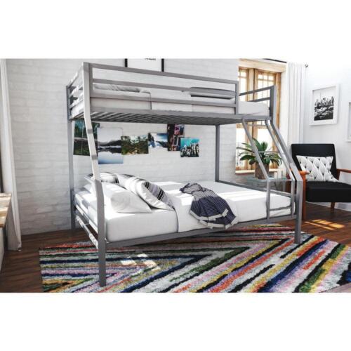 Novogratz Bunk Bed Twin-Over-Full Sturdy Attached Ladder Stainless Steel Gray
