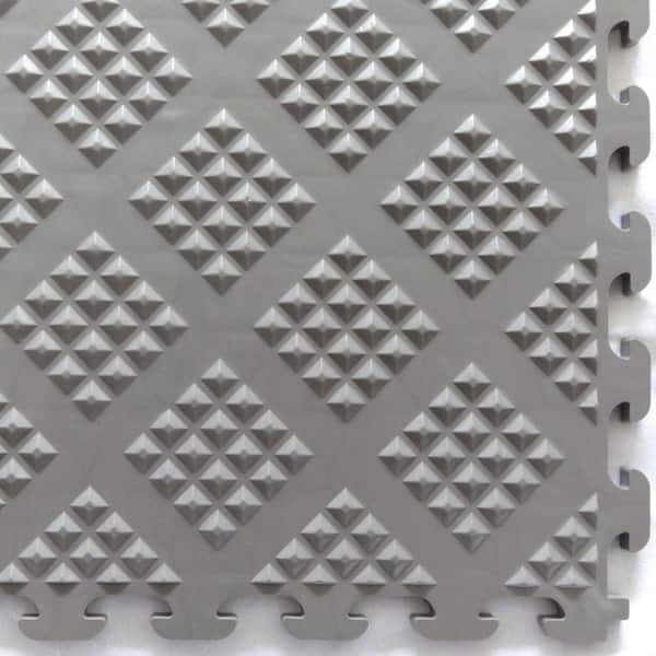 Multi-Purpose 18.3 in. x 18.3 in. Metallic Pewter PVC Garage Flooring Tile with Raised Diamond Pattern (6-Pieces)