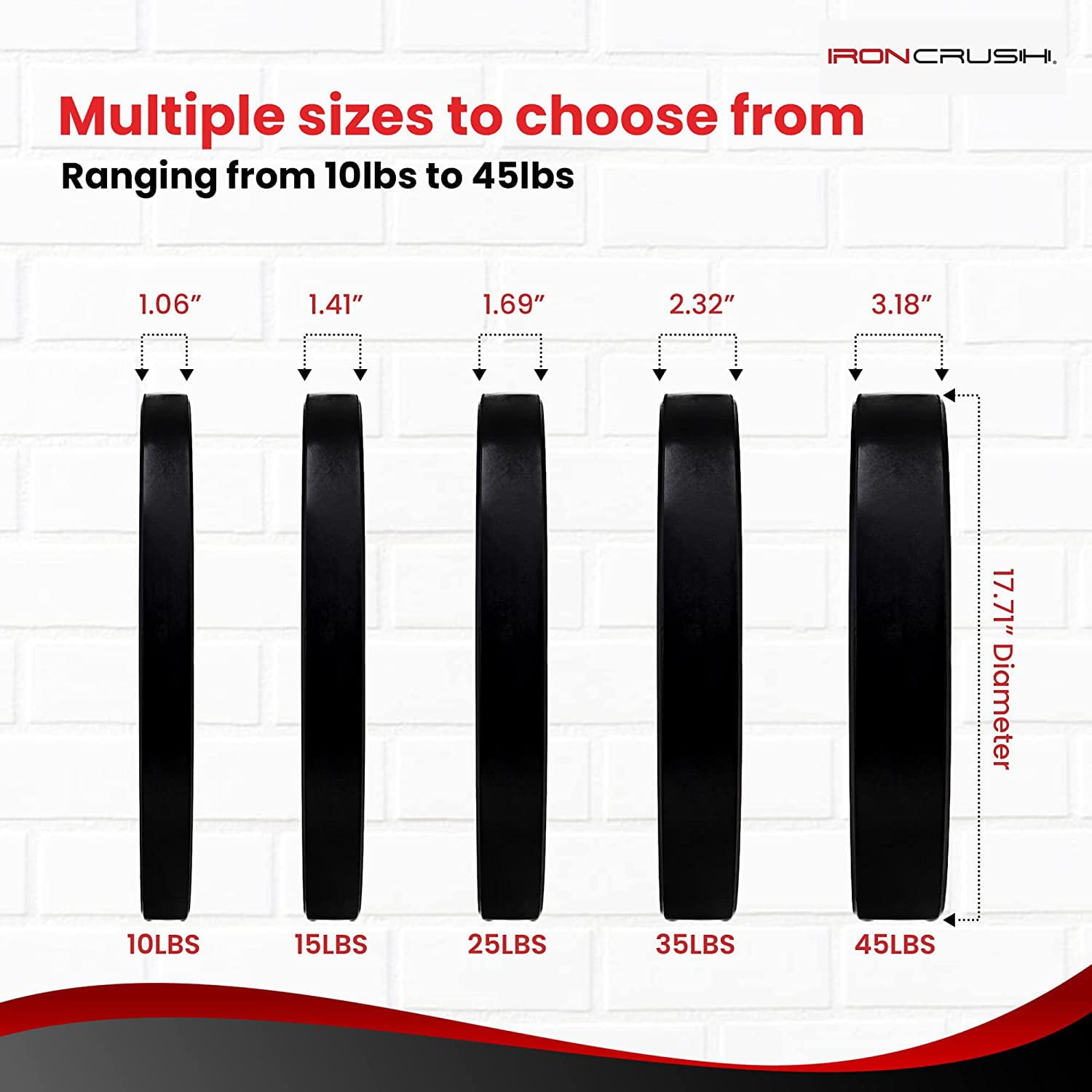 Iron Crush Olympic Bumper Plates Set - Virgin Rubber Weights for Strength Training - Stainless Steel Inserts, Fits 2