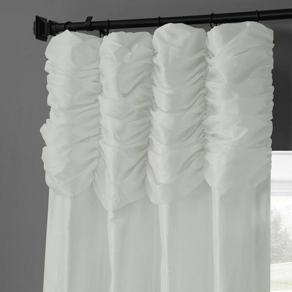 Eggshell Ruched Solid Faux Silk Room Darkening Curtain - 50 in. W x 108 in. L Single Window Panel