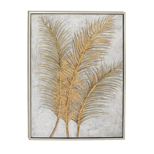 1- Panel Leaf Framed Wall Art with Silver Frame 48 in. x 36 in.