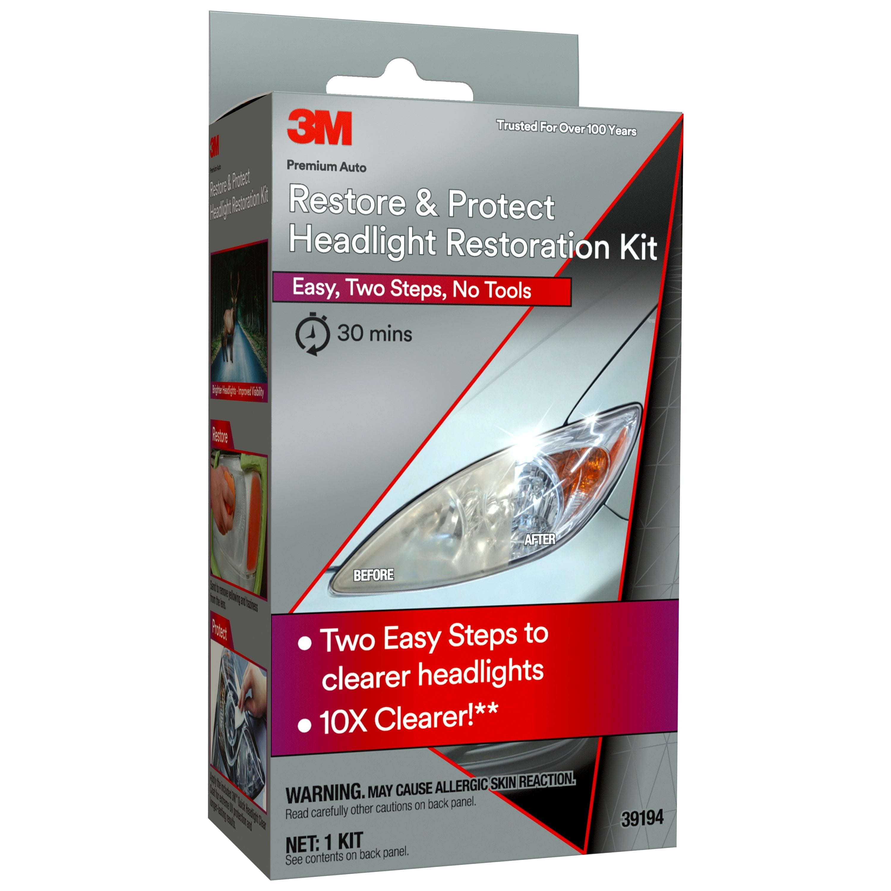 3M Automotive Headlight Restoration Kit, Restore and Protect, Clear, 1 Pack