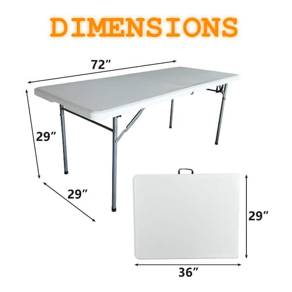 6 ft. White HDPE Plastic Outdoor Picnic Table, Commercial Grade Folding Table