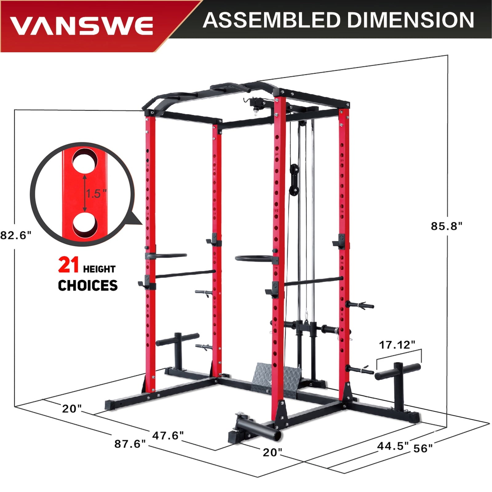 Vanswe Power Cage with LAT Pulldown Attachment,  1000-Pound Power Rack Home Gym