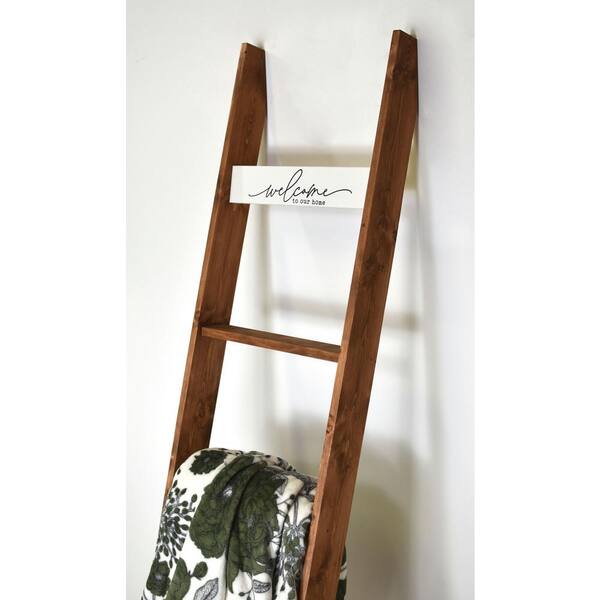 Welcome to our Home' 72 in. Medium Brown Farmhouse Blanket Ladder