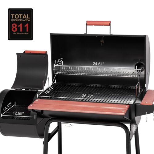 Royal Gourmet Charcoal Grill w/ Offset Smoker Wood-Painted Side & Front Table