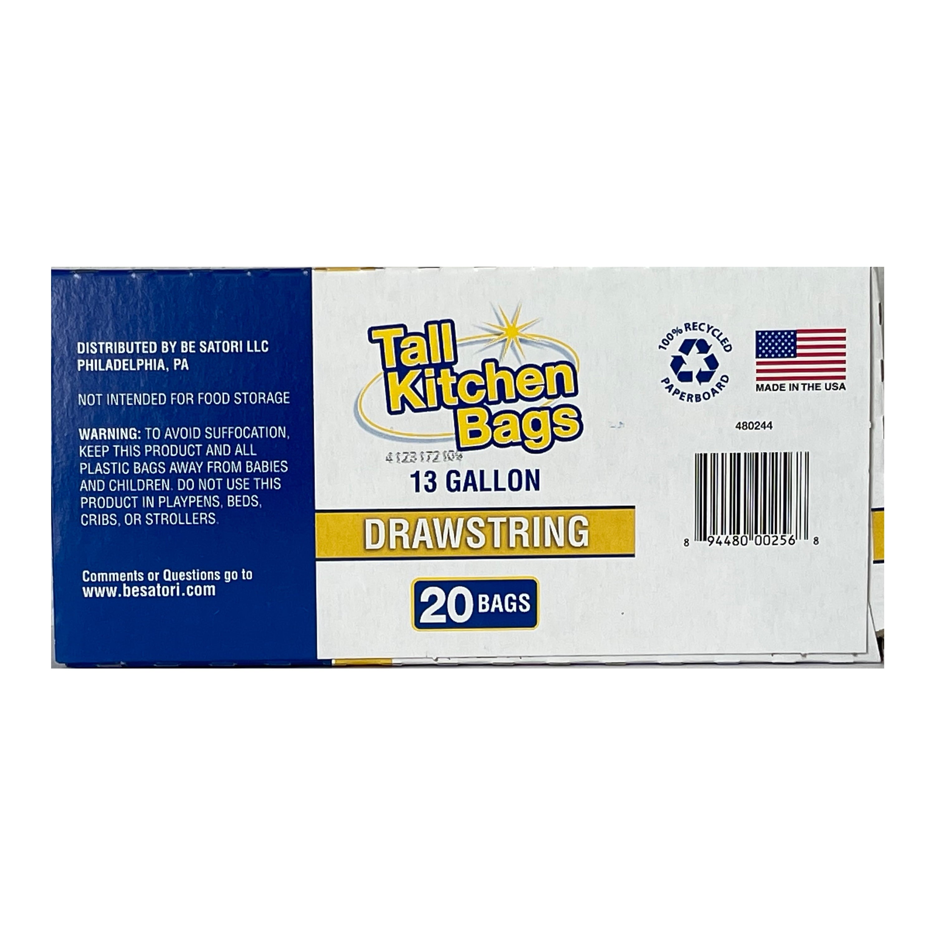 Basic Kitchen Trash Bags, 13 Gallon, Drawstring, 20 Bags