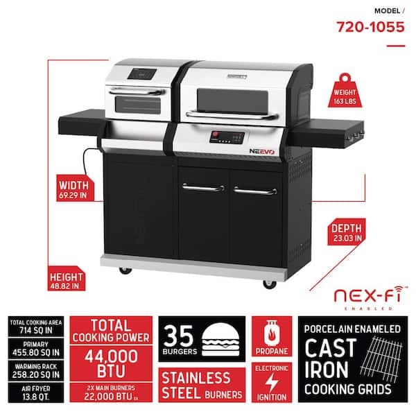 Neevo 720 Plus Propane Gas Digital Smart Grill in Black with Air Fryer Oven