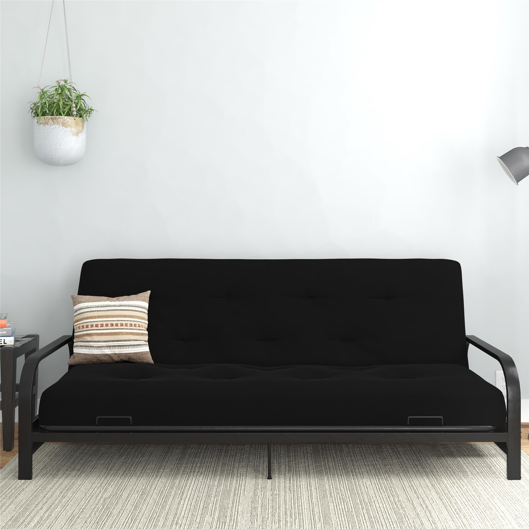 RealRooms Cozey 8-Inch Spring Coil Futon Mattress, Microfiber, Full, True Black