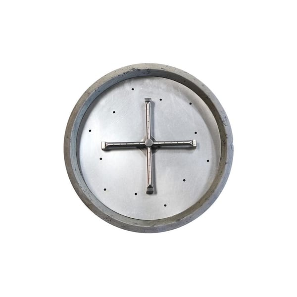 Sonoma 39 in. x 18 in. Round Cement Propane Gas Fire Pit Kit Bowl in Pewter with 54 lbs. Bag of 0.75 in. Black Lava Rock