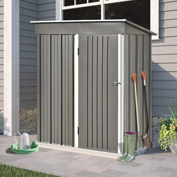 Gray 3 ft. W x 5 ft. D Metal Garden Shed Patio Lean-to Storage Shed with Adjustable Shelf, Tool Cabinet (14.4 sq. ft.)